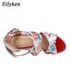 Fashion Eilyken Summer Fashion Wedge Platform Sandals Woman Buckle Strap Silk Printed Sexy Female Party Casual Shoes