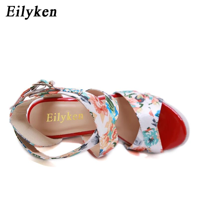 Fashion Eilyken Summer Fashion Wedge Platform Sandals Woman Buckle Strap Silk Printed Sexy Female Party Casual Shoes