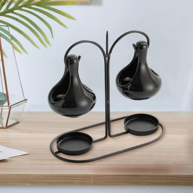 Double Ceramics Pot Hanging Essential Oil Burners Metal Tealight Holder Rack for Bedroom and Living Room Table Decors