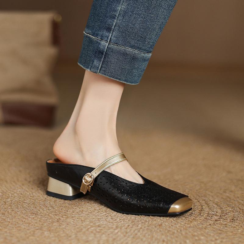 

Летние женские шлепанцы с закрытым носком на низком каблуке, резиновая мягкая подошва, размер женской обуви, закрывающие стопу, прохладные шлепанцы, повседневные шлепанцы на плоской подошве 43 (customization is not returned or exchanged) чёрный