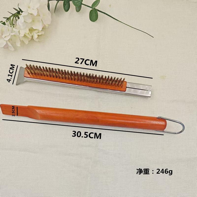 Pizza Oven Stone Brush Scraper BBQ Cleaner Barbecue Oven Brushes Stainless Steel Copper Wire Brush Kitchen Utensils 22.6" 57.5cm