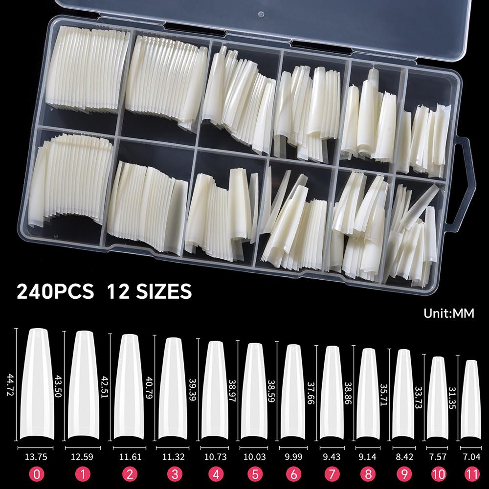 240PCS/Box False Nail Tips Square Straight Extra Long Half Cover Nails Clear/Natural Acrylic Fake Nails Extension Manicure Salon