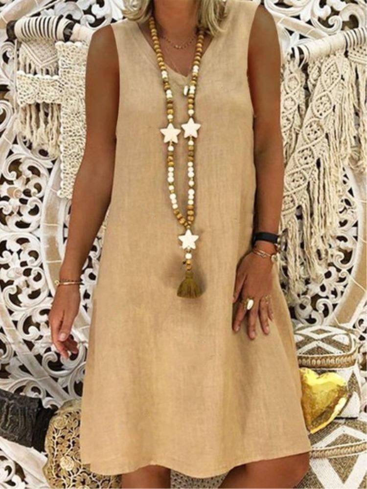 Women Summer Solid Color Sleeveless V Neck Dress Vest