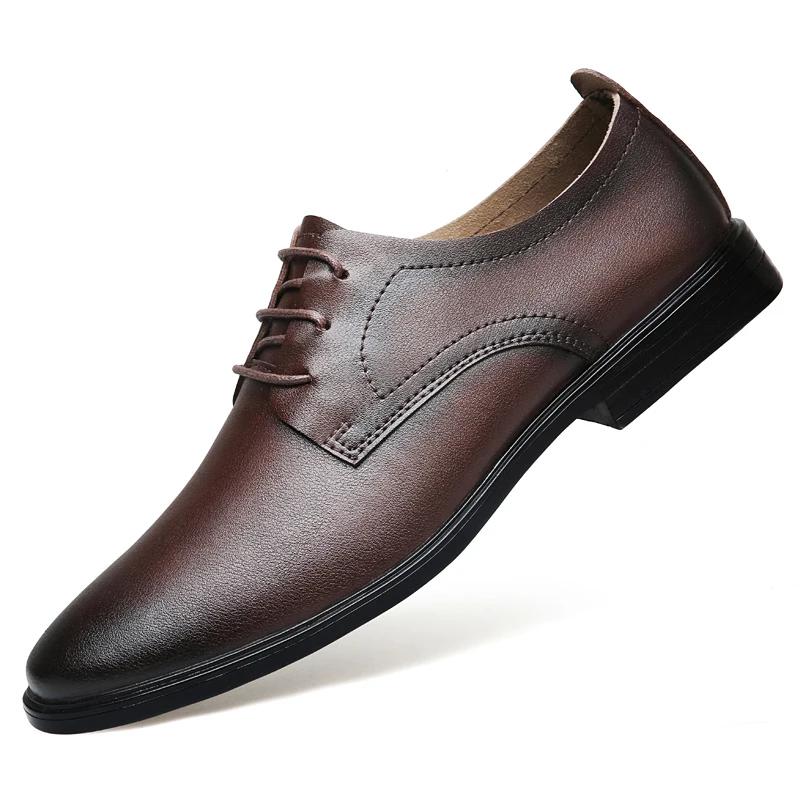 

Leisure Work Handmade Men Breathable Leather Shoes Black Leather Soft Sole Four Seasons Men Business Formal Casual Work Shoes 37 коричневый