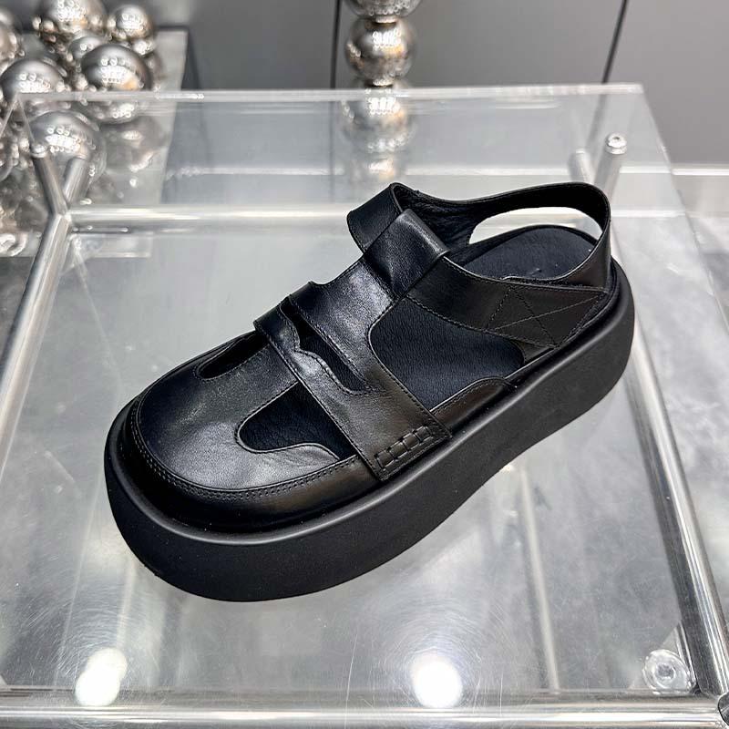 

Gu Yun 2025 летние новые толстые подошвы, увеличивающие рост, небольшие плетеные полые повседневные французские ретро римские сандалии 35 чёрный