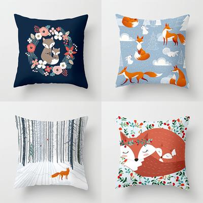 Cartoon Fox Animal Car Pillowcase Polyester Living Room Cushion Cover Throw Pillowcase 45*45 Sofa Home Decoration Pillowcase