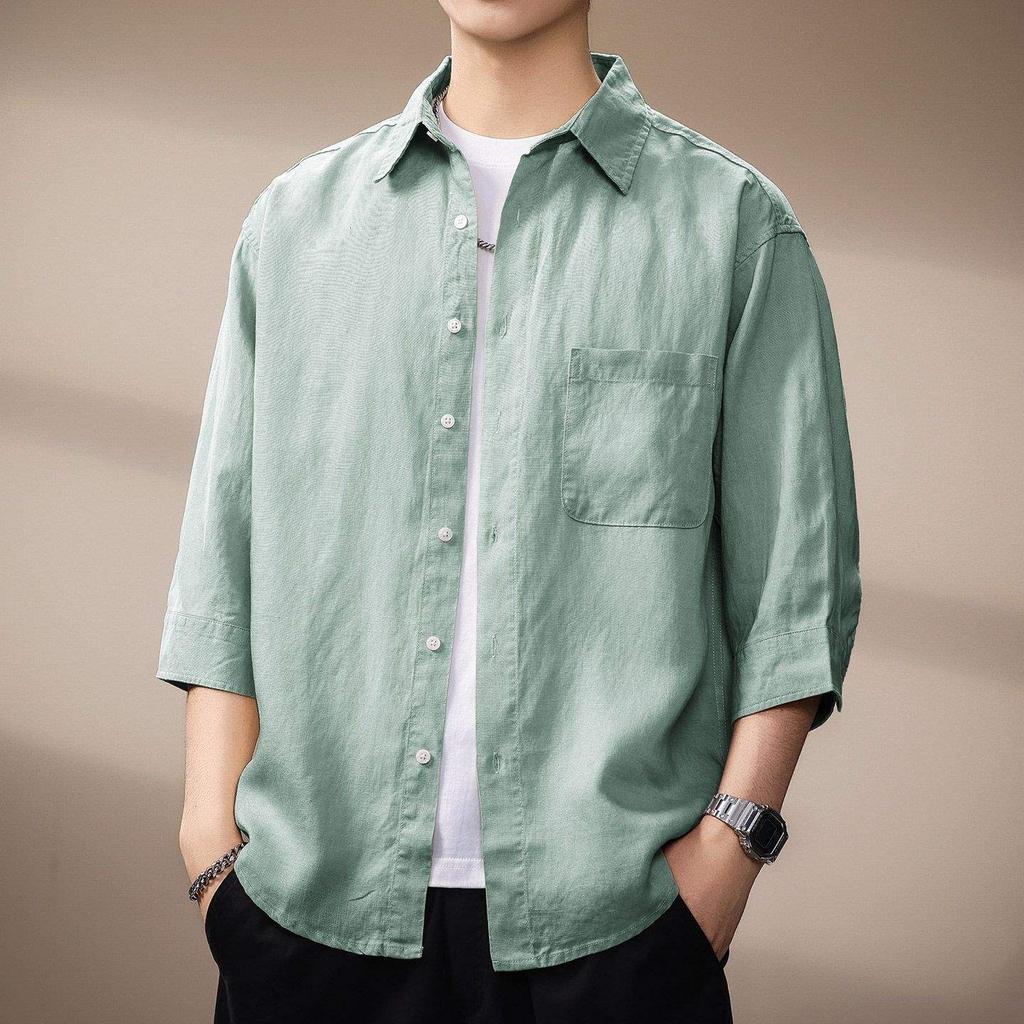 Men S Short Sleeve Solid Color Casual Summer Loose Fit Shirt