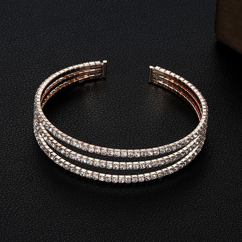 Bridal accessories, temperament full diamond open elastic bracelet multi-row claw chain pearl bracelet