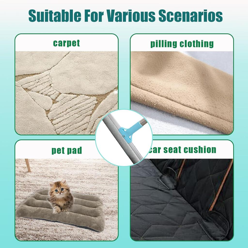 Pet Hair Carpet Rake, Carpet Hair Removal Tool 2 Piece Set, 2 in 1 Retractable Long-Handled Carpet Brush for Pet Hair for Carpets, Mats, Sofas