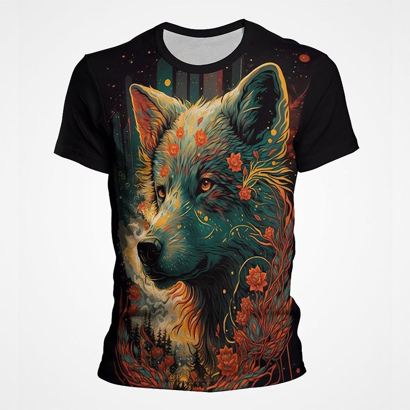Animal Wolf 3D Digital Printed Men's Fashion Trend Round Neck Short Sleeved T-shirt