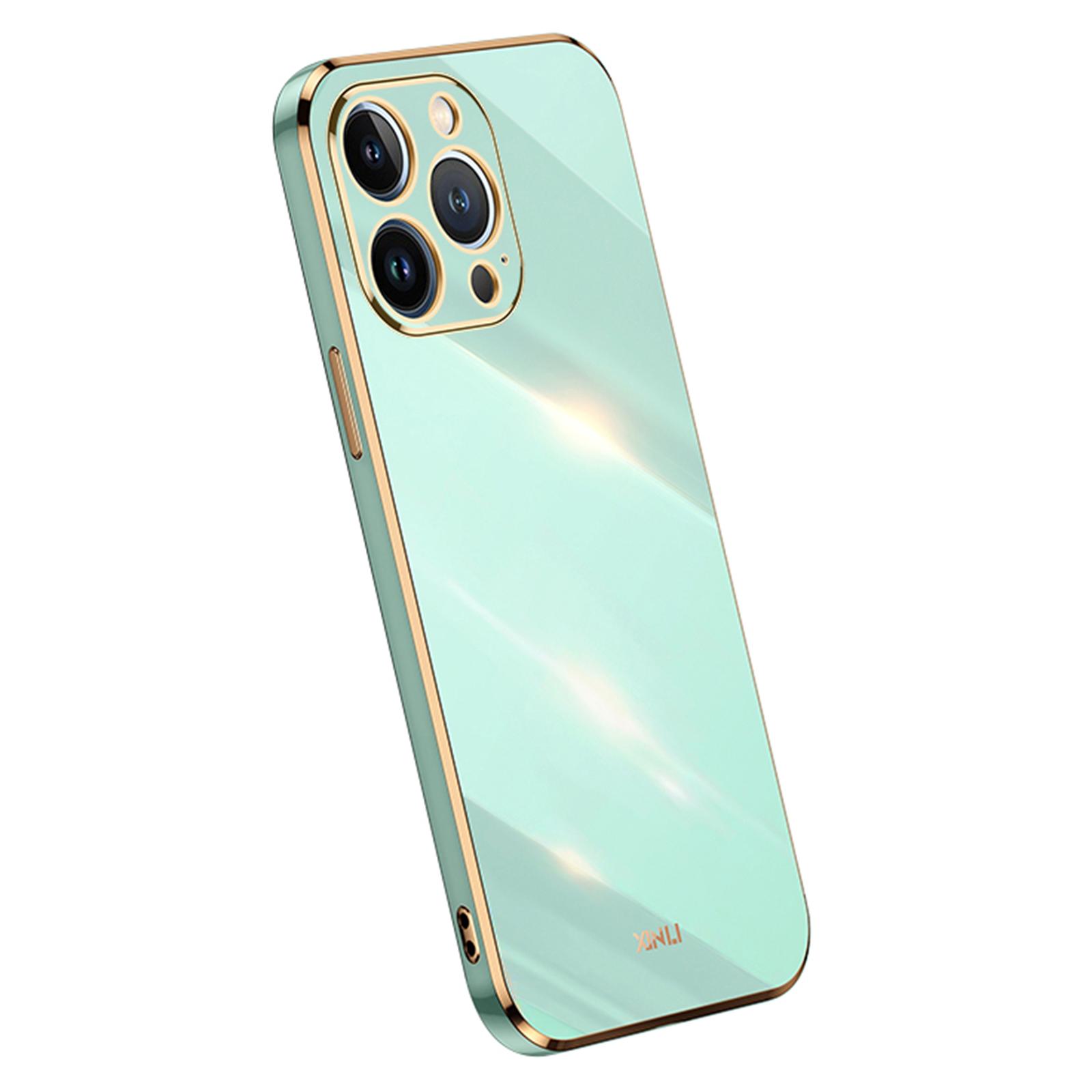 

XINLI For iPhone 14 Pro Max Anti-fall Phone Case Electroplating Golden Edge Precise Lens Cutout TPU Phone Cover Cyan
