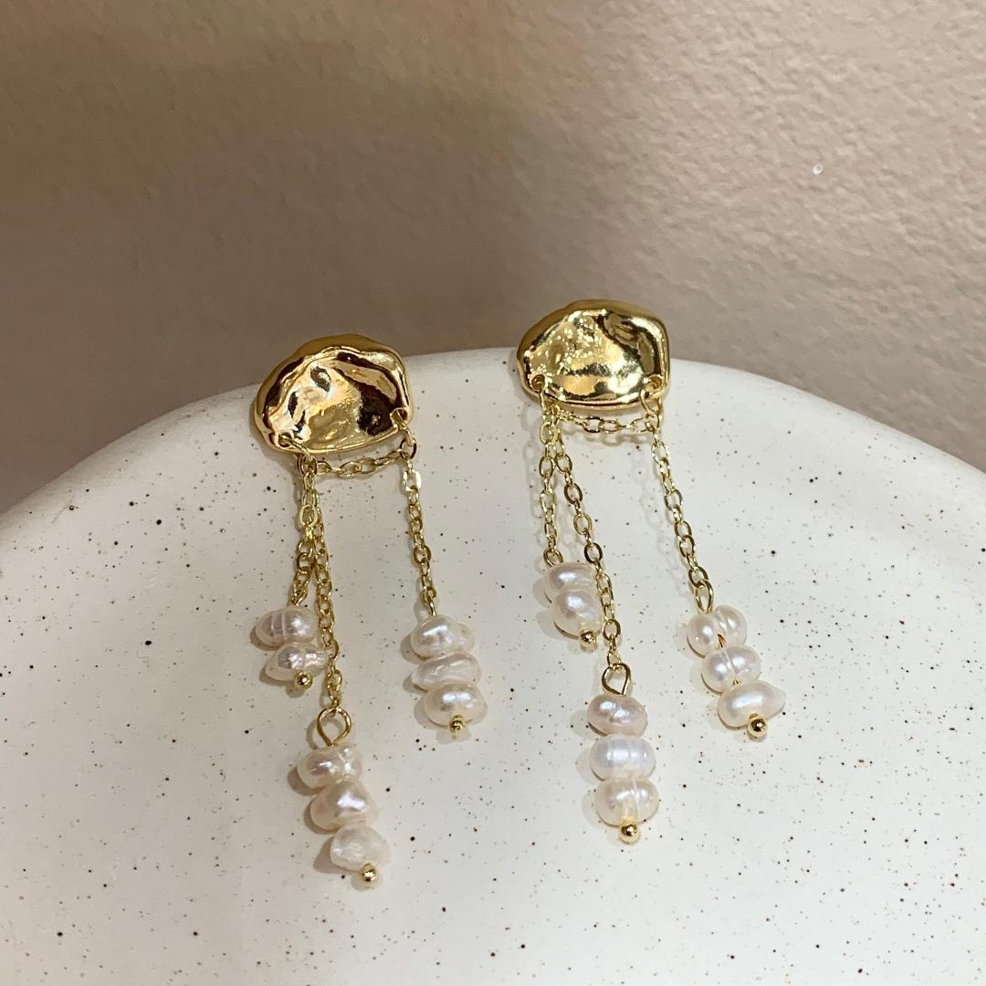 Retro Freshwater Pearl Long Tassel Earrings Luxury Elegant Dangle Ear Jewelry for Women