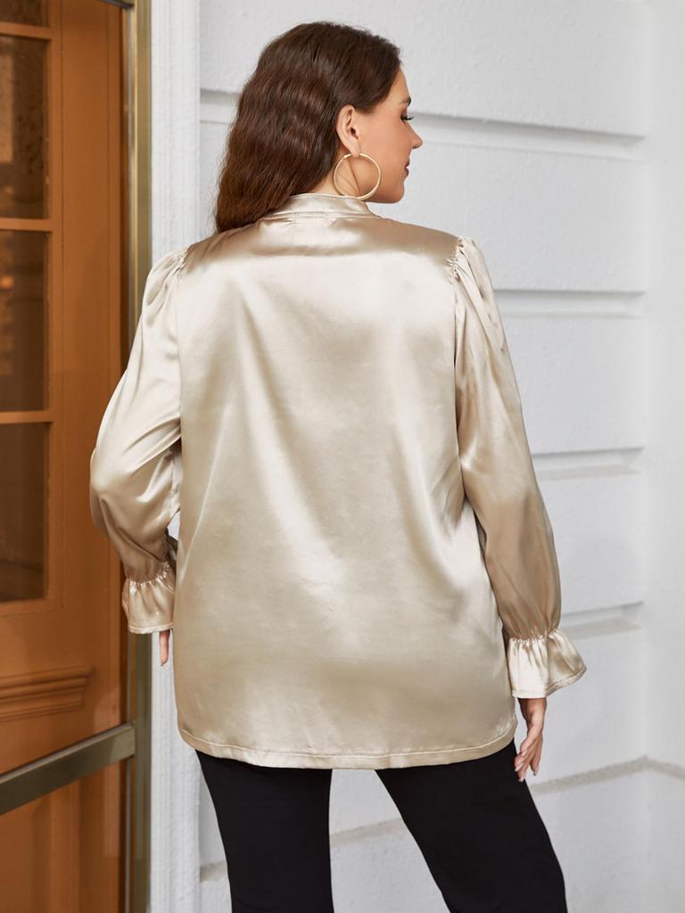 Plus Size Women’s Satin Long Sleeve Top - European & American Style