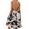 Women's Backless Spaghetti Strap Dress, Sleeveless Thin-strapped Flowy Beach Vacation Short Dress, With Back Tie.