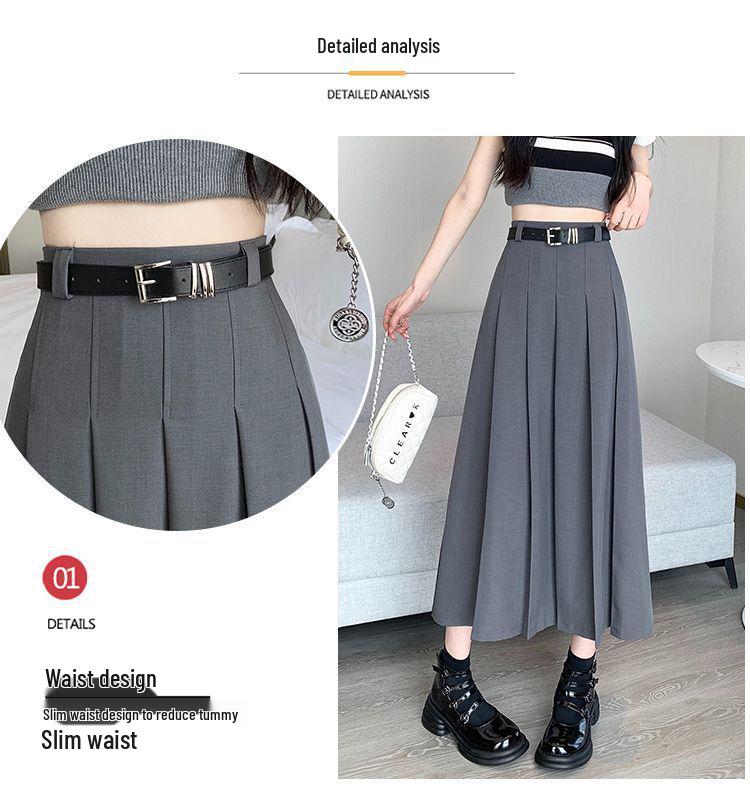 Elegant High-Waisted A-Line Pleated Skirt - Mid-Length, Slimming, Fashionable Niche Design