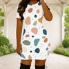 Women Plus Size Round Neck Short Sleeve White Printed Fitted Mini Dress