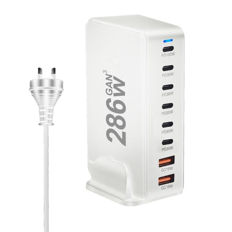 Multiports Charging Station with 286W Output, 6 USB C and 2 USB Slot Desktop Charging Holder Stand for Tablet Phones