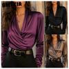 Women's Fashion Casual Solid Color Print Long Sleeve V Neck Blouses & Shirts