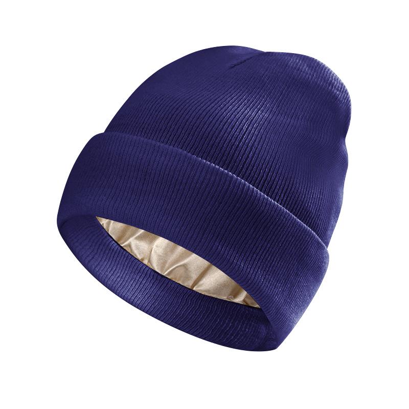 European-American Autumn/Winter Silk Satin Knitted Hat: Hairstyle Protection & Warmth