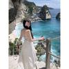 French Neck Dress Women's Summer Seaside Halter Long Dress Super Fairy Temperament Loose a Word Skirt Holiday Style