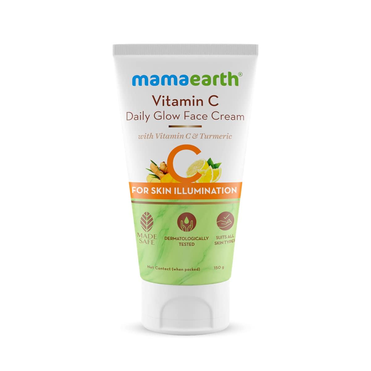 

Крем для лица Mamaearth Vitamin C Glow с куркумой для сияющей кожи - 150 г Осветляющий увлажняющий крем для всех типов кожи