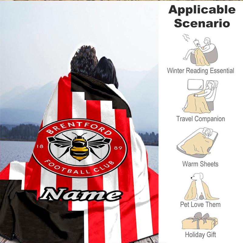 Custom Name Brentford Crest Design Blanket Lightweight Ideal Bedding Blanket Perfect for Travel, Camping, Living Rooms, Sofas, Christmas Gift