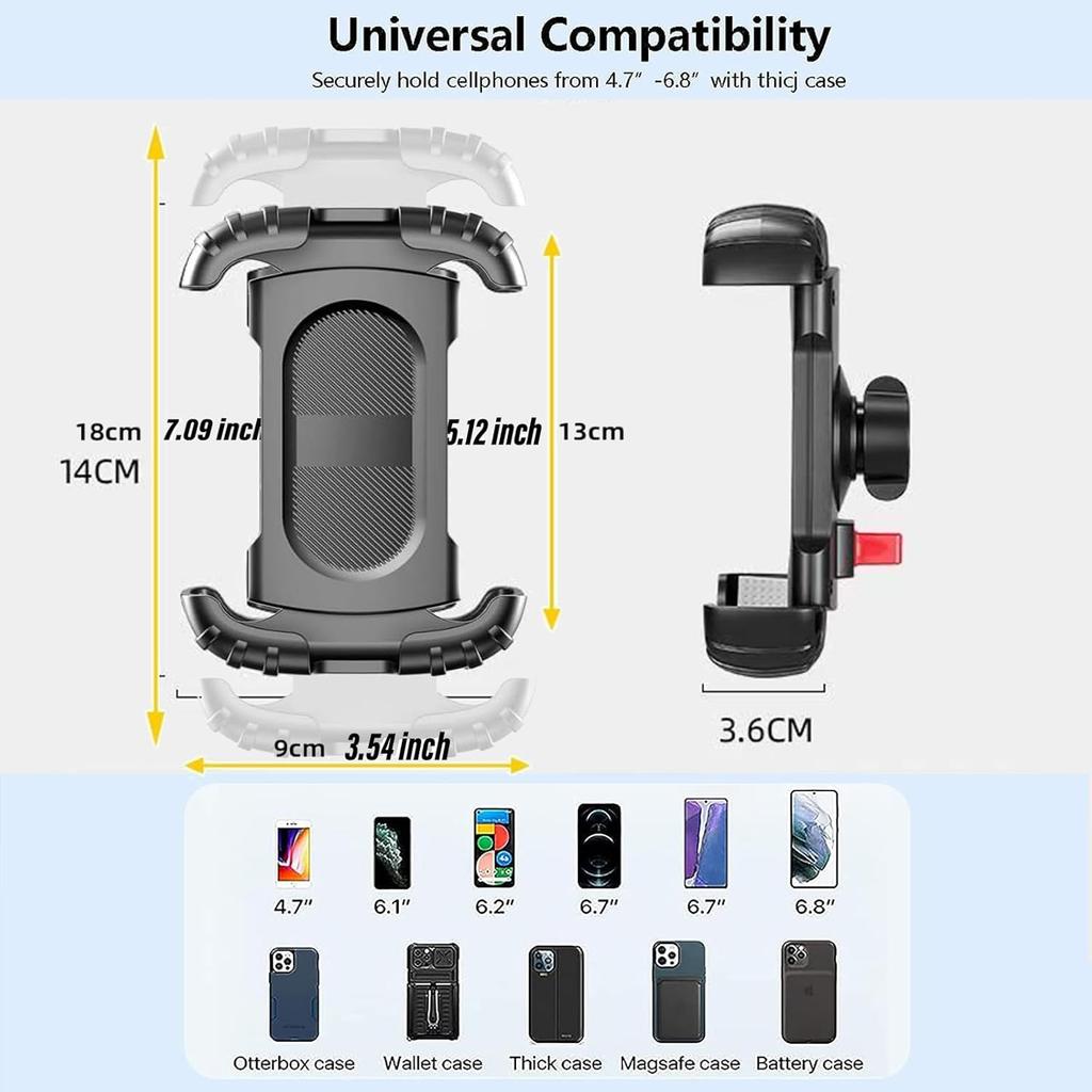 Bike Motorcycle Phone Holder With 2 Clamps, [New Generation] Bicycle Cell Phone Mount Better Suited For Flat Handlebars & Bicycle Stems, Electric