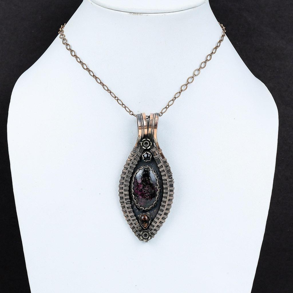 Eudialyte Pendant Copper Wire Wrapped Pendant Mahogany Obsidian Pendant Handmade Blue Sunstone Jewelry Natural Gemstone Pendant Wedding Gift