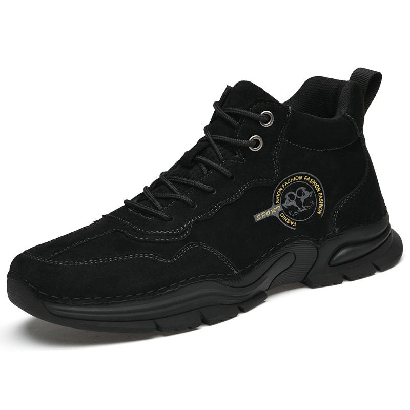 2025 new autumn and winter velvet cotton shoes medium and high top outdoor fashion casual pigskin sports hundred tower soft sole men's shoes