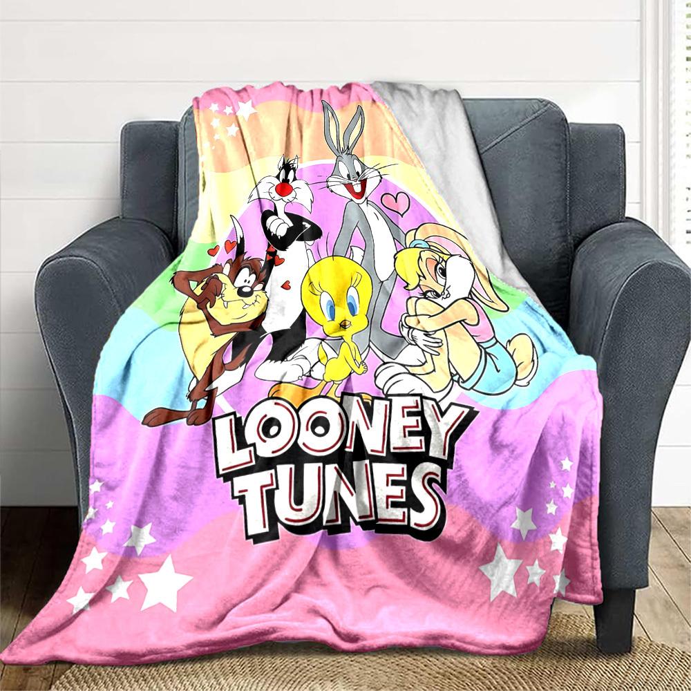 1pz Plaid in Flanella con Personaggi dei Cartoni Animati Looney Tunes - Leggero Morbido Caldo Coperta per Tutte le Stagioni per Divano, Letto, Viaggio, Campeggio L1029133