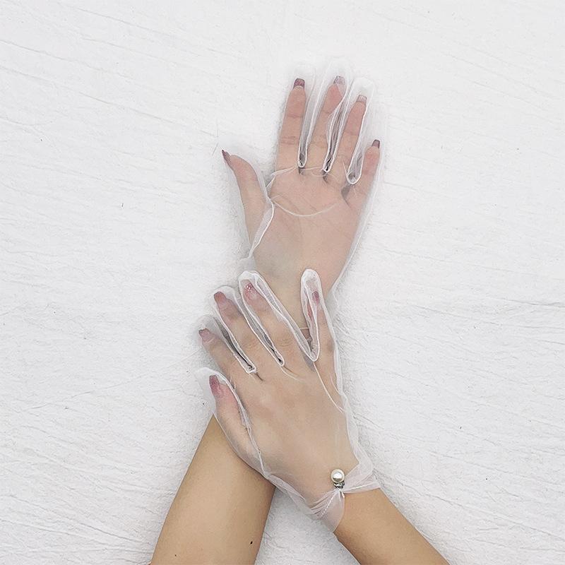 Summer Simple Sunscreen Mesh Lace Thin Pearl Gloves Wedding Dress Veil Accessories Gloves