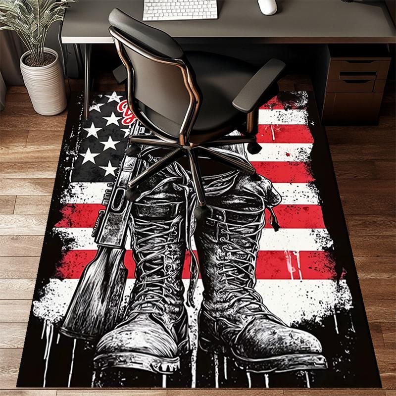1PC Custom Name American Soldier Tribute Theme Floor Mat Ideal for Living Room, Game Rooms, Office, Bedroom, Floor Mat Playful Design