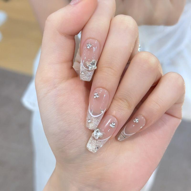 Ks Nail Art Wearable Nails Short Style 2026 New Model High-End Super Popular Cat Eye Handmade High-Quality Nude Color Stunning Nail Pieces