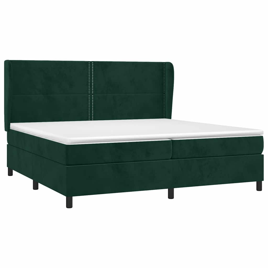Box Spring Bed with Mattress Dark Green 200x200 cm Velvet