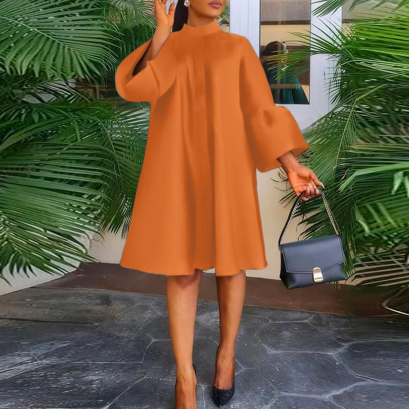 

VONDA Женские платья большого размера с воротником-стойкой, однотонные, с длинным рукавом 4XL оранжевый