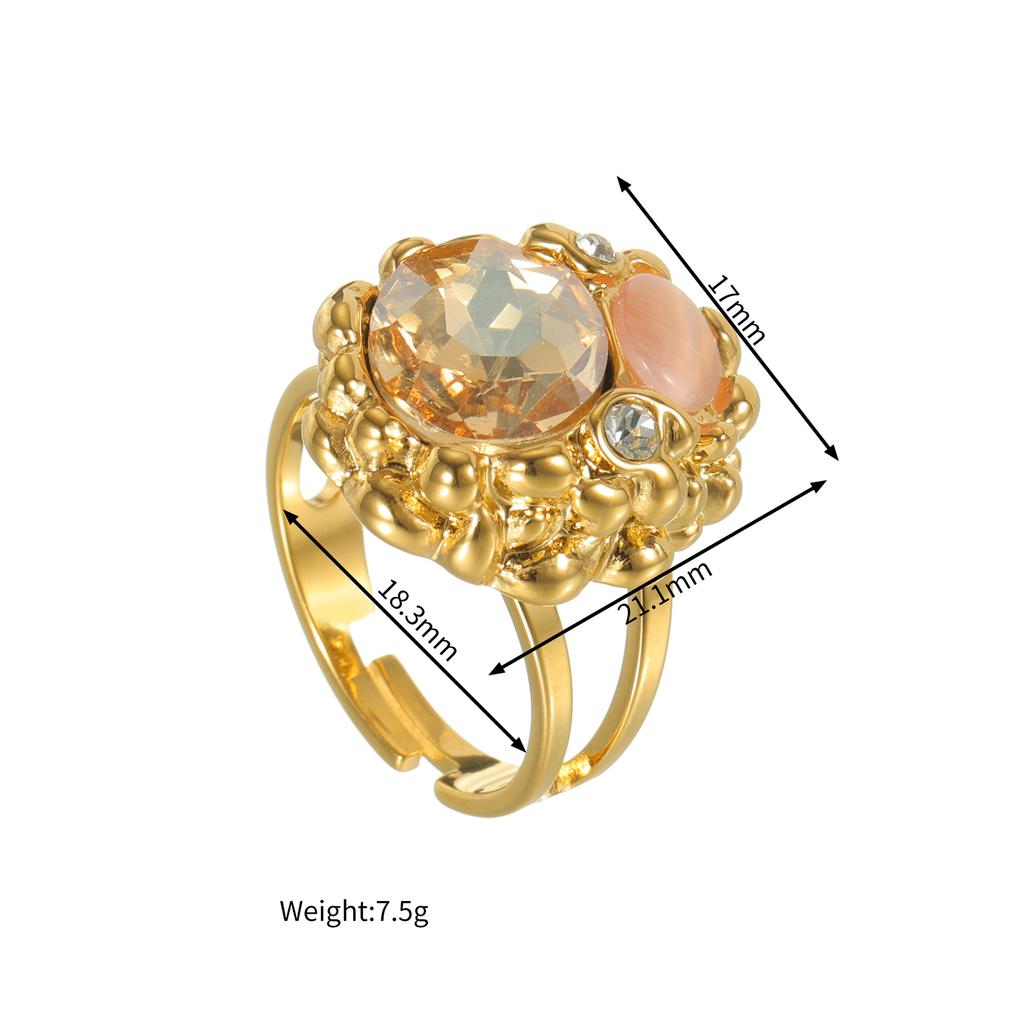 Edelstahl Vintage Zirkon Ringe für Frauen Verstellbar Retro Glänzender Stein Offener Ring Wasserdicht Weihnachts Schmuck Geschenk