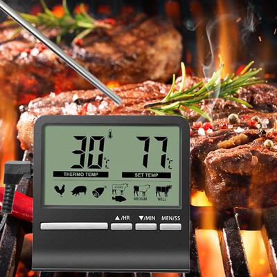 Kitchen Digital Cooking Thermometer Meat Food Temperature Tester for Oven BBQ Grill Timer Function with Metal Probe Heat Meter