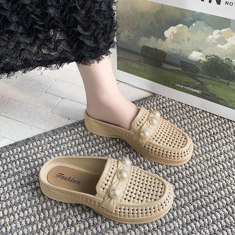 

2025 новые летние женские дышащие сандалии с отверстиями, классические универсальные туфли медсестры, мягкая подошва, нескользящие туфли на одну педаль 40 абрикосовый