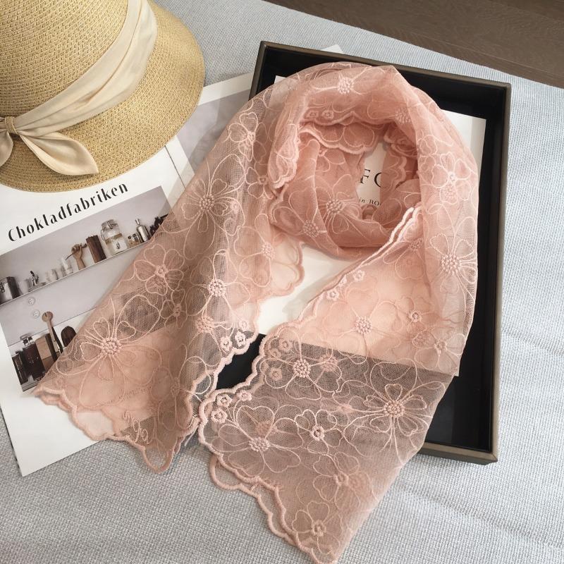 Spring And Summer Exquisite Embroidered Lace Silk Scarf Long French Super Fairy Yarn Belt Korean Version