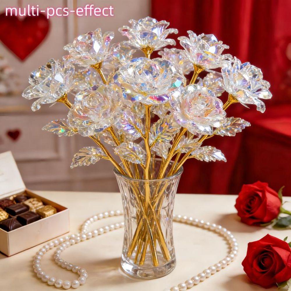6Pcs Large Gold Leaf Roses Fade Resistant Romantic Eternal Roses Handcrafted Artificial Crystal Flowers
