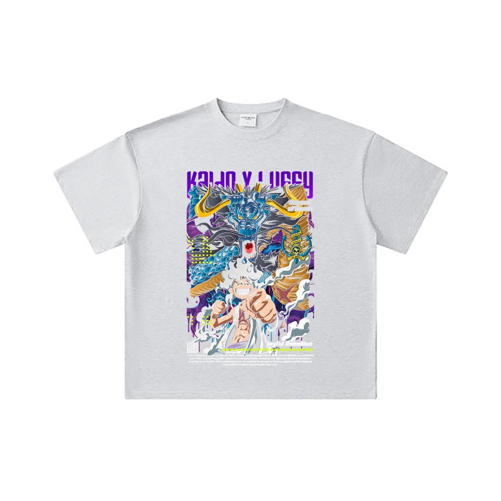 260 GSM Double Yarn 32 Count 100% Cotton One Piece V35 Luffy Kaido Print Unisex Heavy Cotton T Shirt