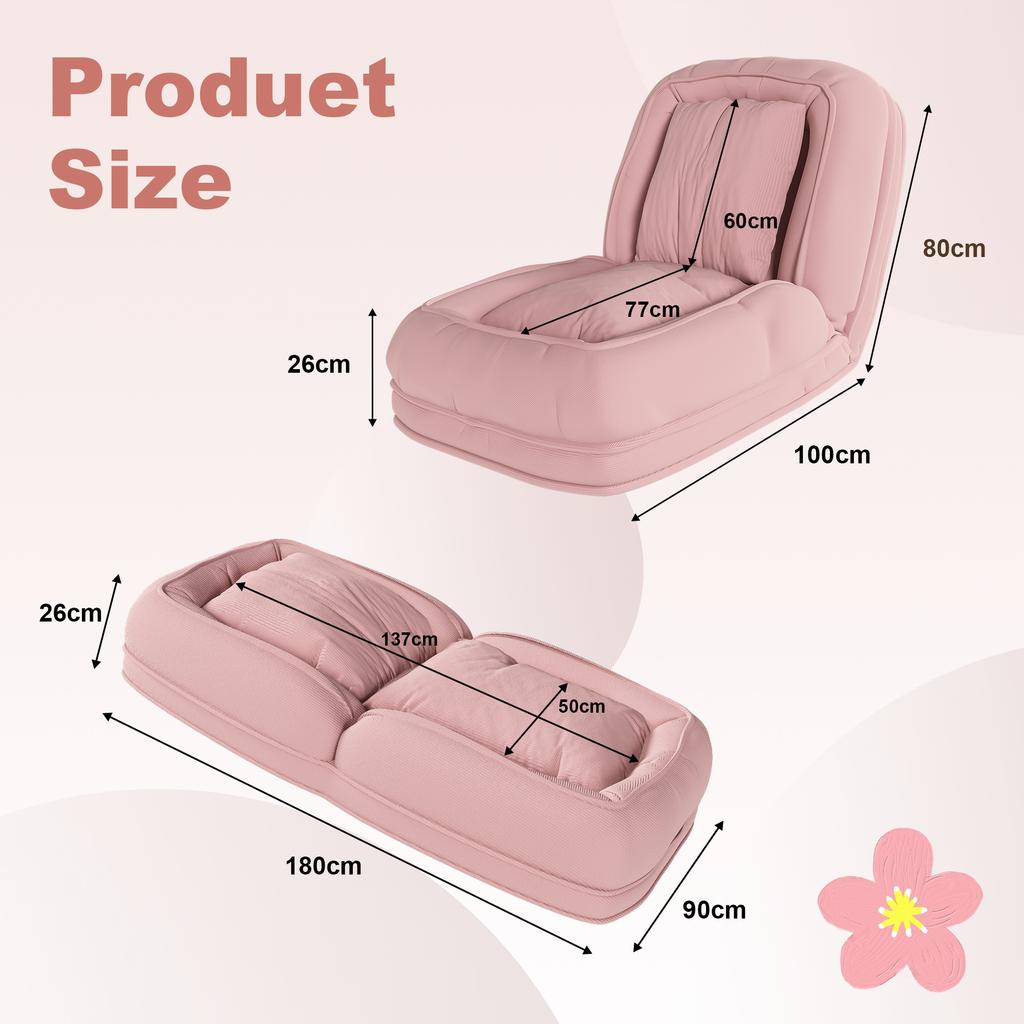 Foldable Sofa Bed for Adults & Pets – 5-Way Adjustable (90 degrees-180 degrees) with 2 Pillows, Lounger for Living Room