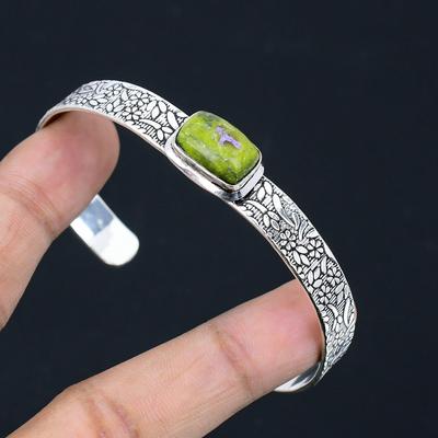 Jubiläumsgeschenk für sie Natürlicher Atlantisit Armreif Verstellbar 925 Silber