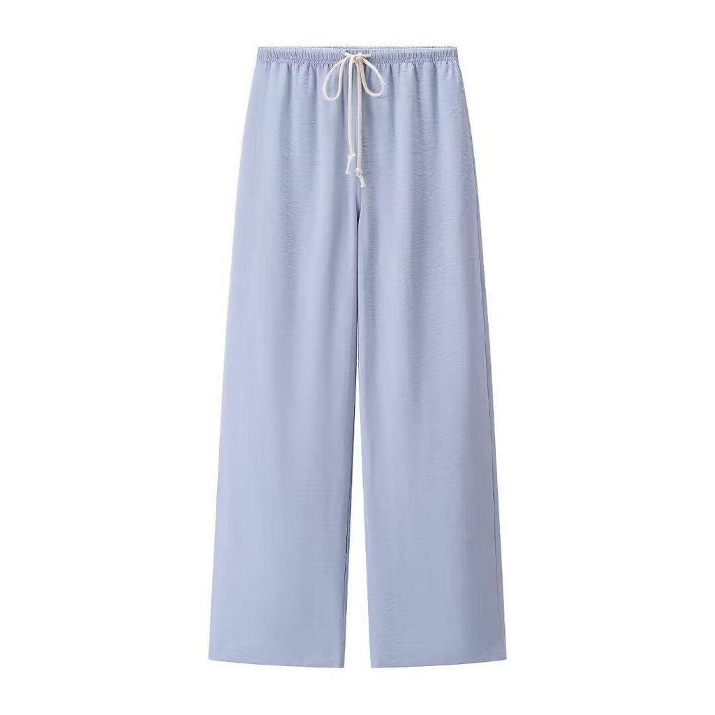 Women's High Waist Elastic Straight Leg Drape Pants with Drawstring