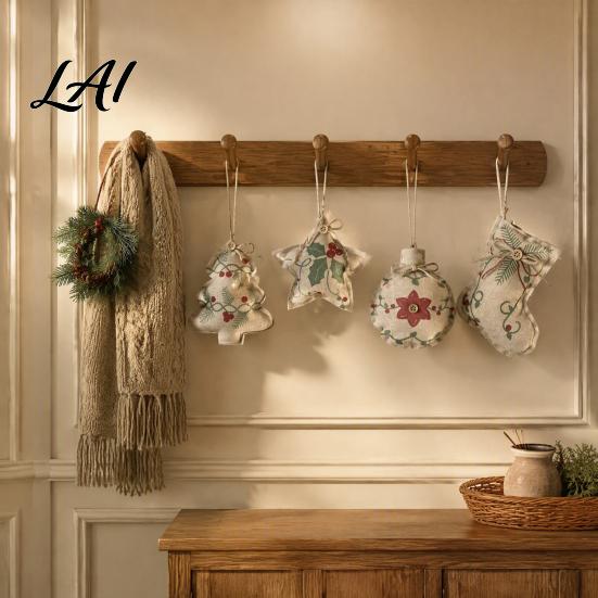 Hanging Ball Decor Burlap Christmas Ornaments Rustic Linen Fabric Decoration Tree Stocking Handmade Style Xmas Decorative Props Star Shaped Vintage