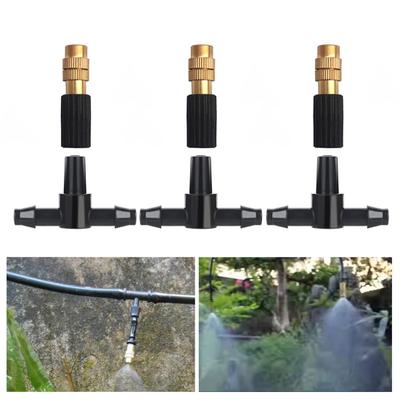 Juego de Boquillas Atomizadoras de Tres Vías Boquillas de Nebulización de Latón con Conector para Riego por Goteo Juego de Nebulizador Ajustable para Riego por Goteo para Jardín Patio Invernadero