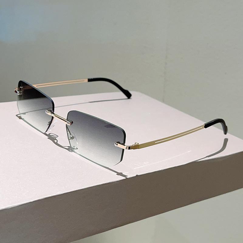 Vintage Rimless Square Sunglasses Women For Men Luxury Brand Designer Sun Glasses Punk Popular Diamond Cutting Eyewear Uv400