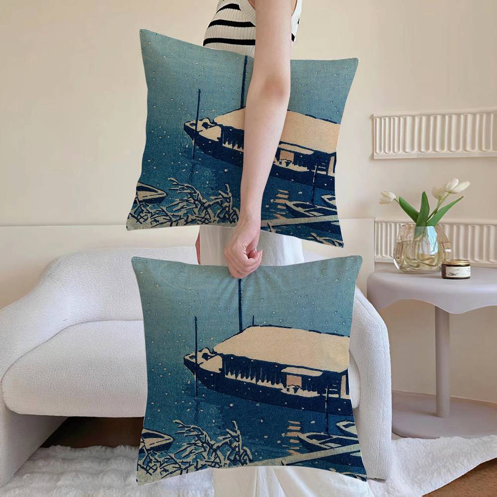 Hasui Kawase Povlak na polštář Dekorativní povlaky na polštáře na pohovku a do obývacího pokoje Prachotěsné a odolné proti roztočům Neviditelný zip