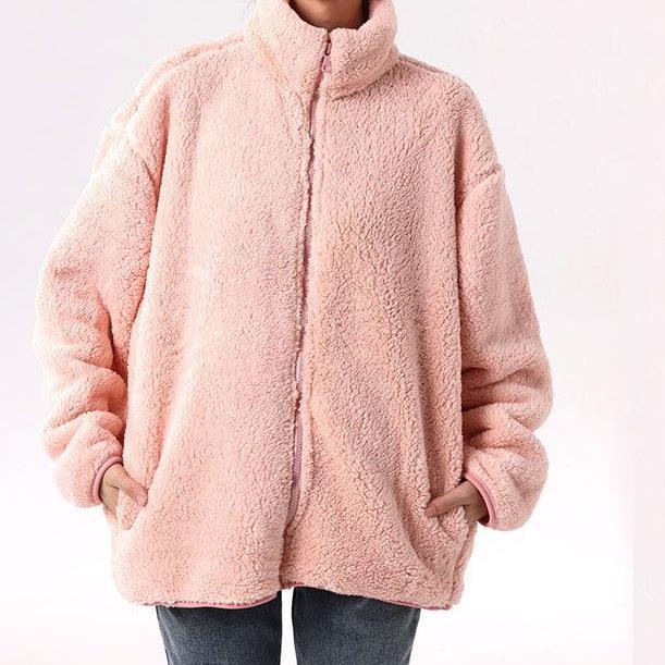 Women's Long-Sleeve Plush Fleece Jacket - Stand Collar, Short Length, Versatile for Autumn/Winter