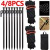 4/8 Stück Hochleistungs-Zeltheringe aus Stahl, Zeltnägel für den Außenbereich, mit Seilen und Aufbewahrungstasche, 30 cm Zelt-Erdpfähle für Camping